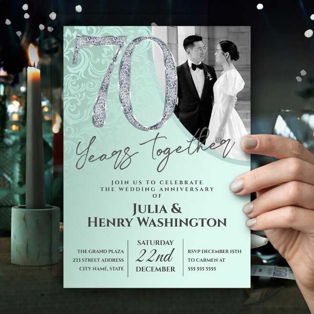 Convites Diamond Texture Text 70th Wedding Anniversary  (Criador carregado)