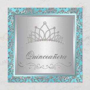 Convites Diamond Tiara Azul Azul Damasco Azul Teal Quincean