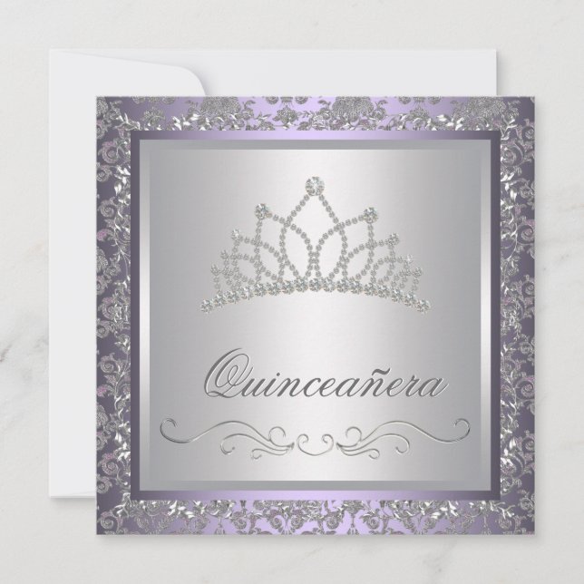 Convites Diamond Tiara Purple Quinceanera (Frente)
