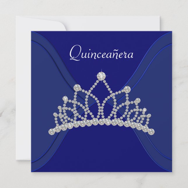 Convites Diamond Tiara Royal Blue Quinceanera Invants (Frente)