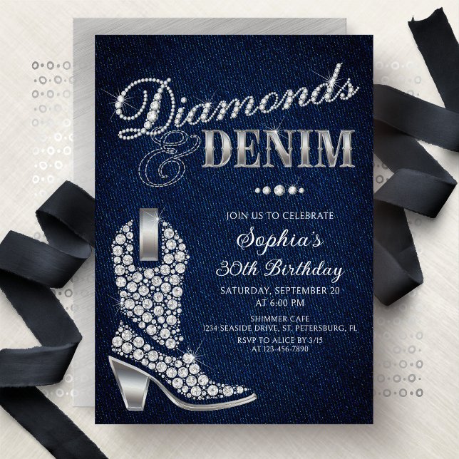 Convites Diamonds Denim Western Birthday (Criador carregado)