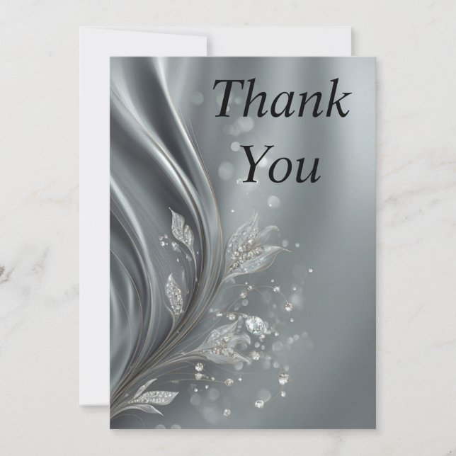 Convites Diamonds on Silver Silk Thank You Card (Frente)