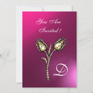 Convites DIAMONIA TULIPS MONOGRAM, Ametista roxo rosa