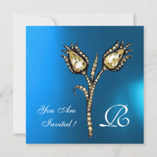 Convites DIAMONIA TULIPS MONOGRAM, Blue Sapphire