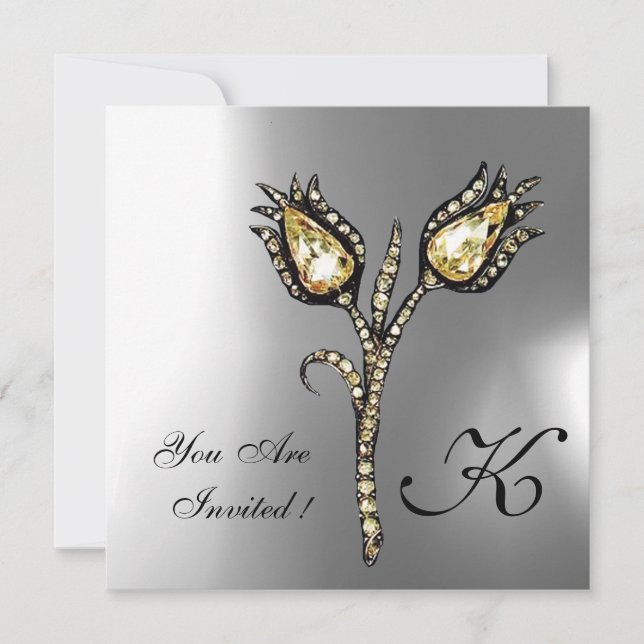 Convites DIAMONIA TULIPS MONOGRAM, Cinza White Moonstone (Frente)