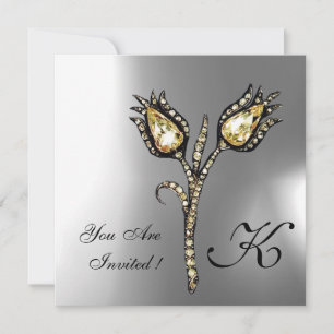 Convites DIAMONIA TULIPS MONOGRAM, Cinza White Moonstone