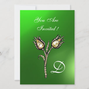 Convites DIAMONIA TULIPS MONOGRAM, Green Emerald