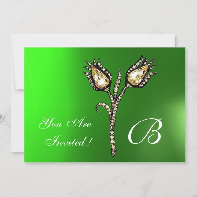 Convites DIAMONIA TULIPS MONOGRAM, Green Emerald (Frente)