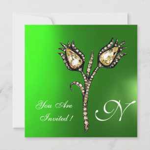 Convites DIAMONIA TULIPS MONOGRAM, Green Emerald