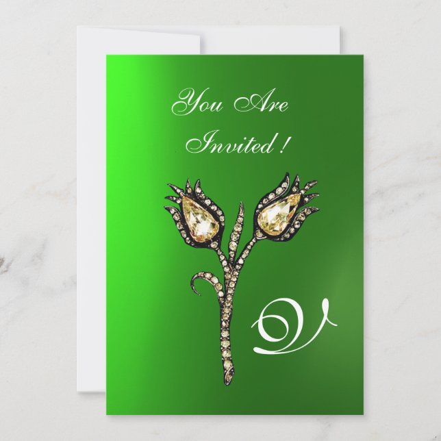 Convites DIAMONIA TULIPS MONOGRAM, Green Emerald (Frente)