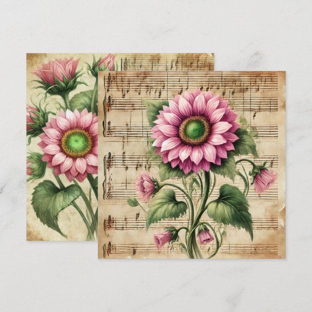 Convites Diário de Girassol Rosa e Verde Imprimível (Frente/Verso)