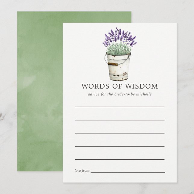 Convites Dicas de Chá de Noiva Aquarela Lavanda (Frente/Verso)