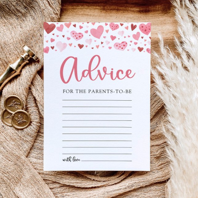 Convites Dicas de São Valentim Rosa para o Chá de Bebê dos  (Watercolor Girl Pink Hearts Valentine A Little Sweetheart Advice for the Parents Baby Shower Game)