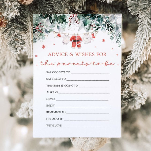 Convites Dicas e Desejos para Chá de Bebê do Papai Noel Nat (Watercolor Red Christmas Santa Baby Shower Advice and Wishes)