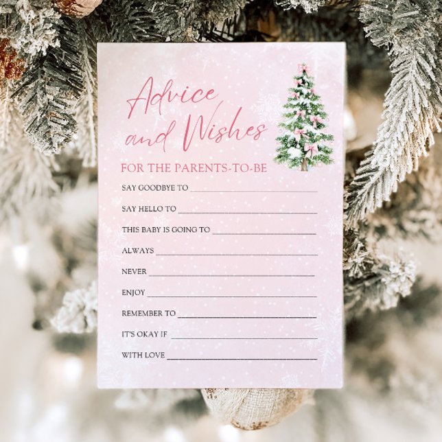Convites Dicas e Desejos para o Chá de Bebê de Natal com La (Pink Bows Christmas Baby Shower Advice and Wishes Game)