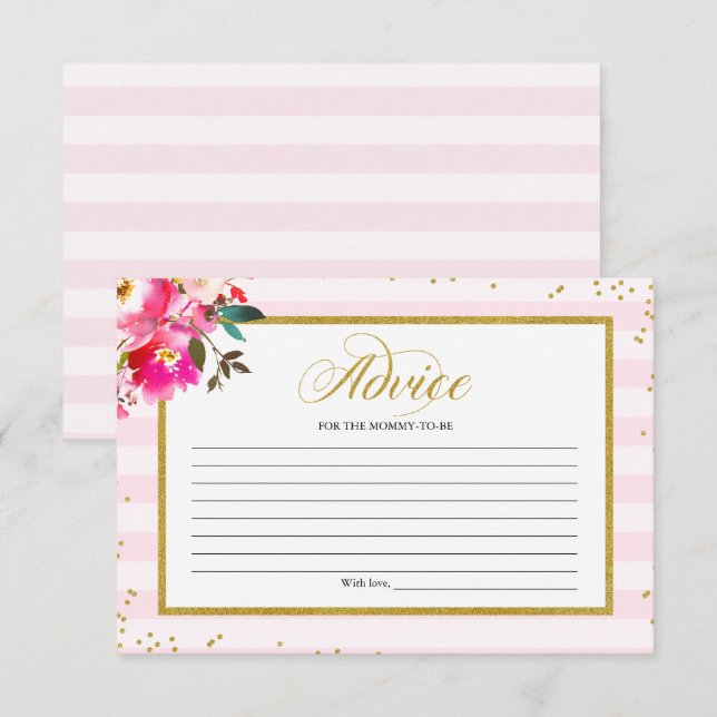 Convites Dicas para Mamãe de Rosa Floral Chá de Bebê (Frente/Verso)