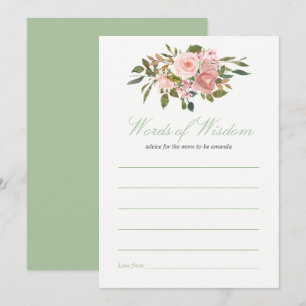 Convites Dicas para mamãe no chá de bebê Blush e Sage