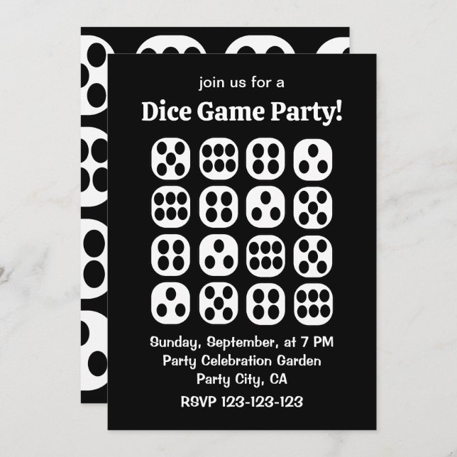 Convites Dice Roll Game Party (Frente/Verso)