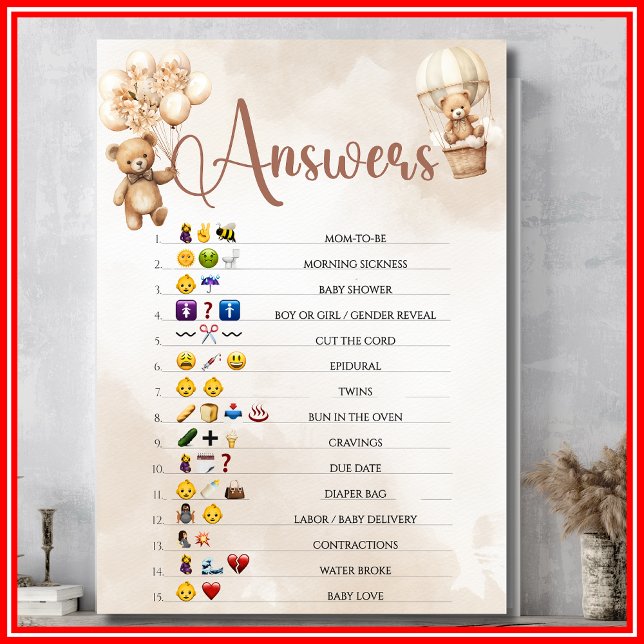 Convites Dicionário de EMOJIS Jogo para Chá de Bebê Urso Aq (Criador carregado)