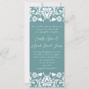 Convites Die Cut Aqua Blue Damask Wedding Invitation