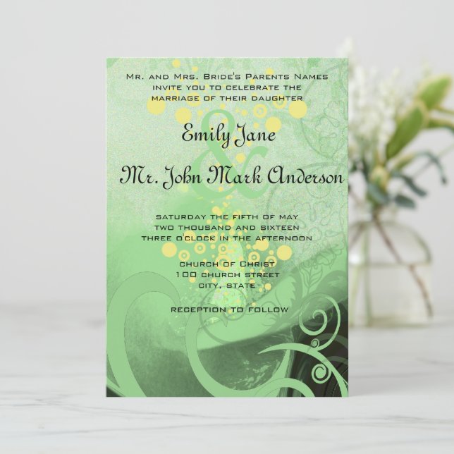 Convites Die Cut Green Calla Lily Wedding (Em pé/Frente)