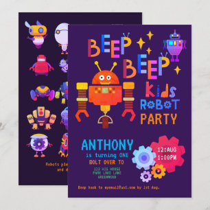 Convites DIFERENÇA DE primeiro aniversario DO NEON ROBOT P