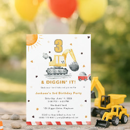 Convites Digger Truck Construction 3rd Birthday Party