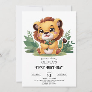 Convites Digital Colorida Dreamy Lion primeiro aniversario