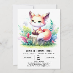 Convites Digital Elegante Wild Fox Birthday