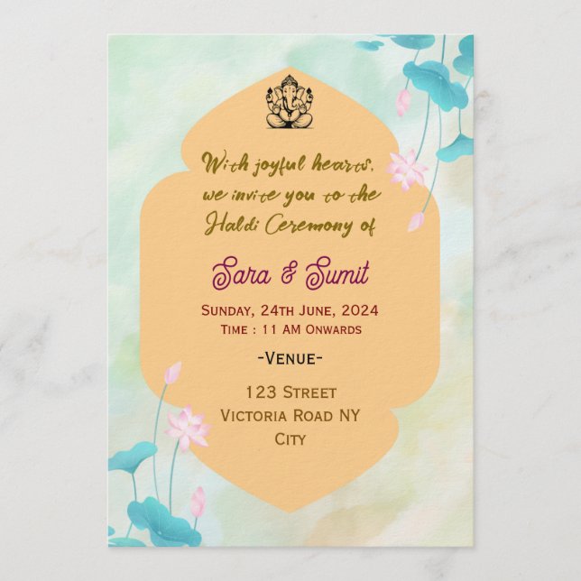 Convites Digital Haldi Ceremony Invitations  (Frente)