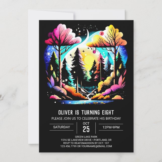 Convites Digital no Aniversário de criança de floresta (Frente)
