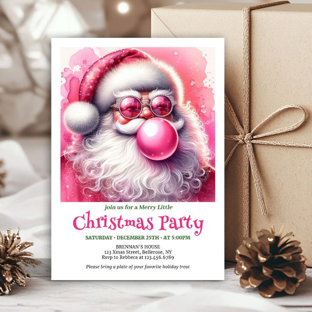 Convites Digital Pink Santa Bubble Gum Funny Christmas  (Digital Pink Santa Bubble Gum Funny Christmas Invite

)