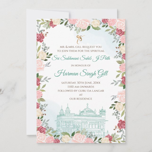 Convites Digital Sukhmani sahib ji path invitation download (Frente)