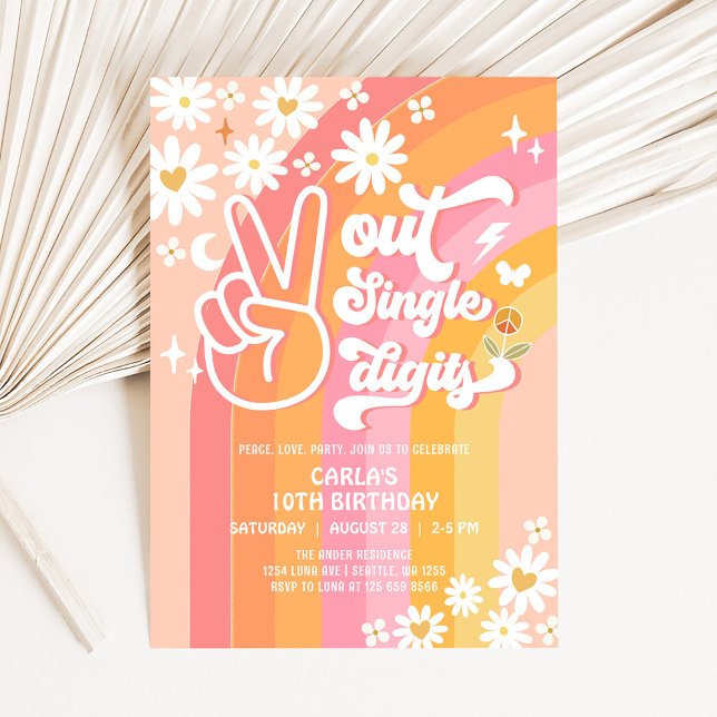 Convites Dígitos de Solteiro do Peace Out 10th Groovy Birth (Criador carregado)