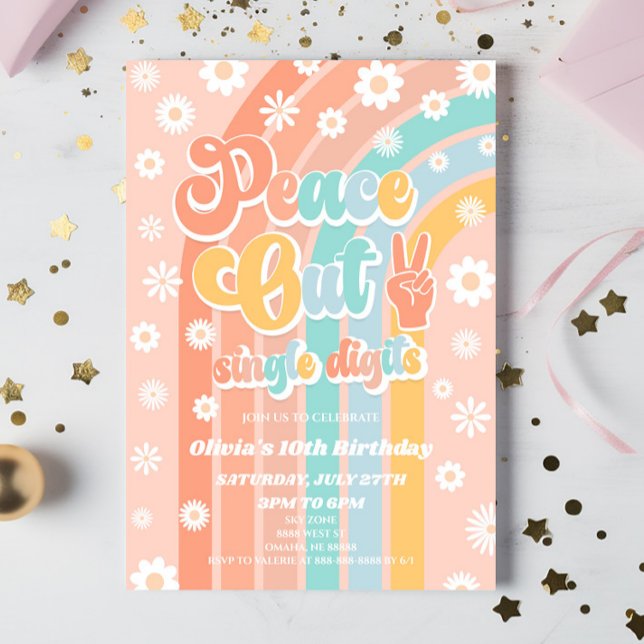 Convites Dígitos do Solteiro Peace Out Daisy 10th Festa de  (Criador carregado)