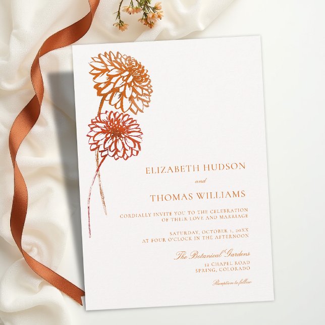 Convites Díhias de Outono Cobre Queimado Esboço Casamento M (fall wedding invitation floral sketch burnt copper terracotta brown aesthetic template card modern)