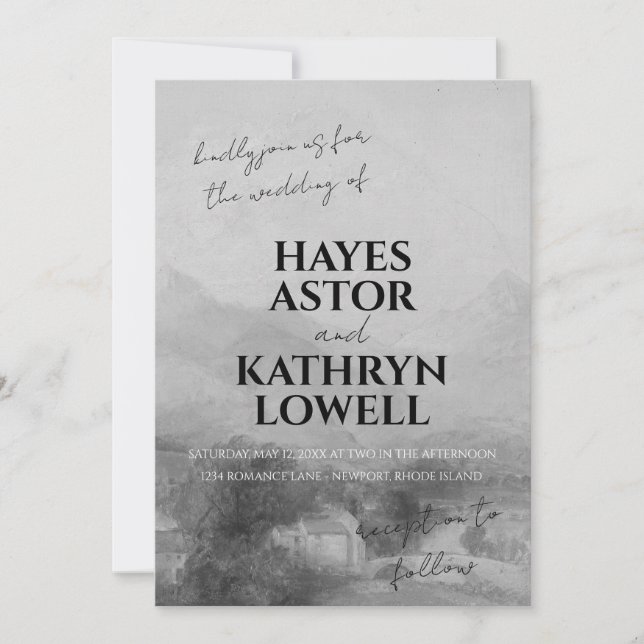 Convites Dinheiro antigo Elegante Romântico Negro e Branco (Frente)