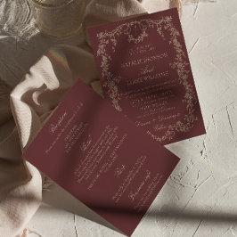 Convites Dinheiro Antigo Floral Salto Burgundy Tudo em Um C