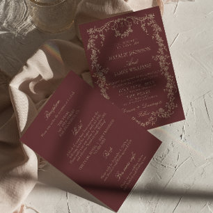 Convites Dinheiro Antigo Floral Salto Burgundy Tudo em Um C
