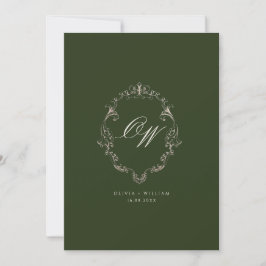 Convites Dinheiro Antigo Verde Oliva Elegante Monograma Cas