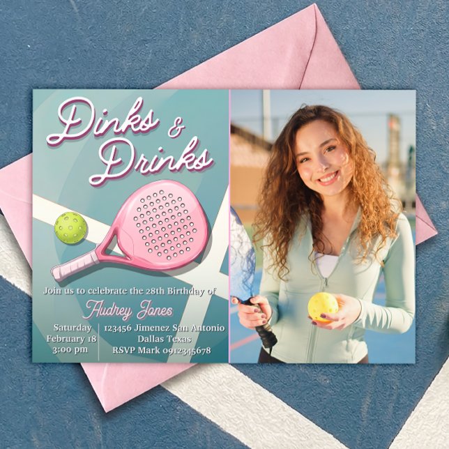 Convites Dinks e Drinks - Aniversário de Pickleball com Fot (Criador carregado)