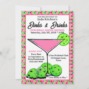 Convites Dinks e Drinks de Pickleball Favo de Mel Rosa