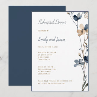 Convites Dinner Dusty Blue Beige Botanical Modern Wedding