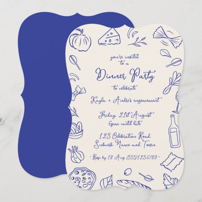 Convites Dinner party hand drawn invitation (Frente/Verso)