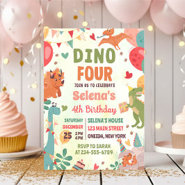 Convites Dino 4 T-Rex Dinossaur 4º Festa de Aniversário