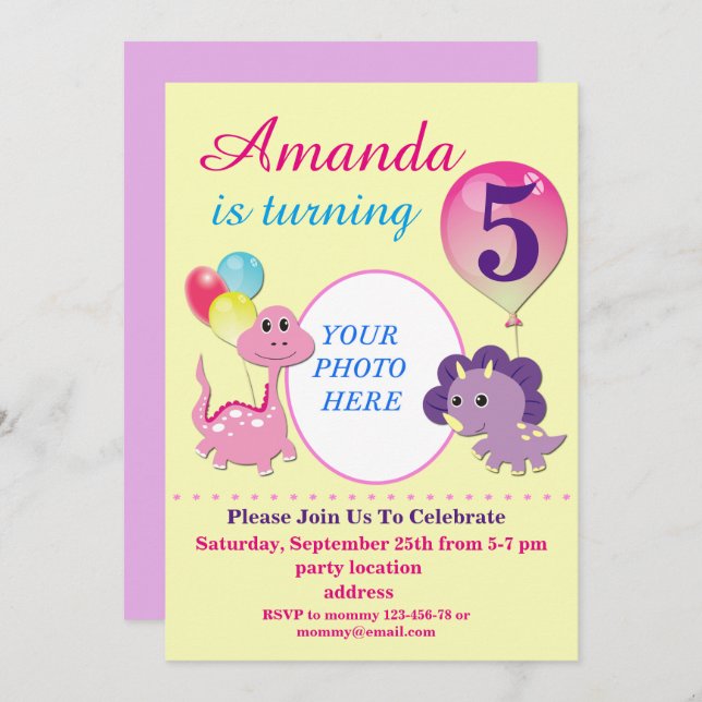 Convites Dino Aniversário (Frente/Verso)