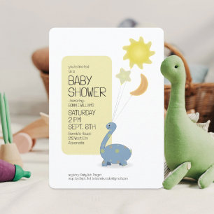 Convites Dino Azul com Chá de fraldas de Balões Mylar