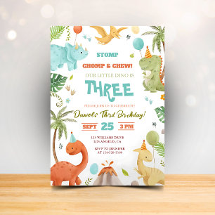 Convites Dino Birthday Bash Convocação para Meninos
