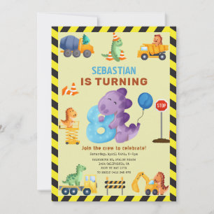 Convites Dino Crew 8º aniversário Construção Dinossauro