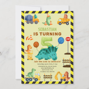 Convites Dino Crew Construction 5 Birthday Dinossaur